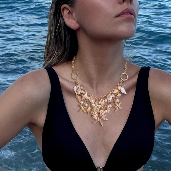 🆕 Women Gold Starfish Natural Seashell Choker Collar Necklace Handmade Jewelry - Picture 3 of 7